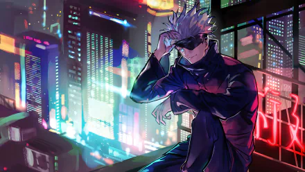 blindfold school uniform blue eyes white hair Satoru Gojo Anime Jujutsu Kaisen HD Desktop Wallpaper | Background Image
