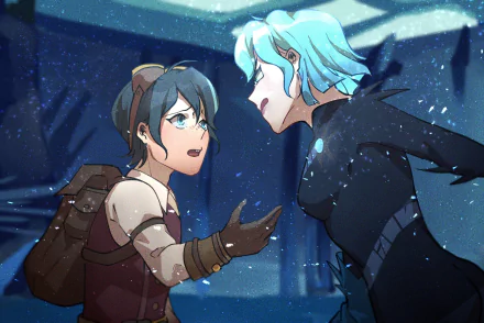 black hair blue eyes backpack goggles two-toned hair blue hair Cassandra (Tangled) Varian (Tangled) TV Show Tangled: The Series HD Desktop Wallpaper | Background Image