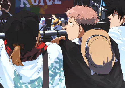 black hair Megumi Fushiguro brown hair Nobara Kugisaki Yuji Itadori Anime Jujutsu Kaisen HD Desktop Wallpaper | Background Image