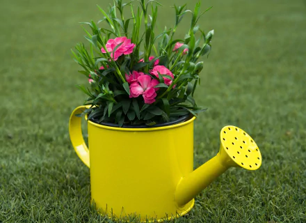 pink flower watering can man made flower HD Desktop Wallpaper | Background Image