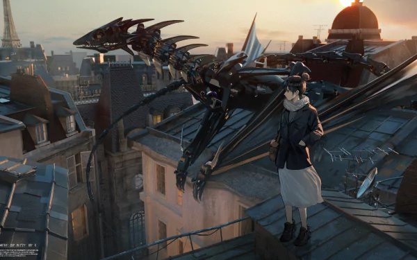 rooftop dragon Anime girl anime girl HD Desktop Wallpaper | Background Image
