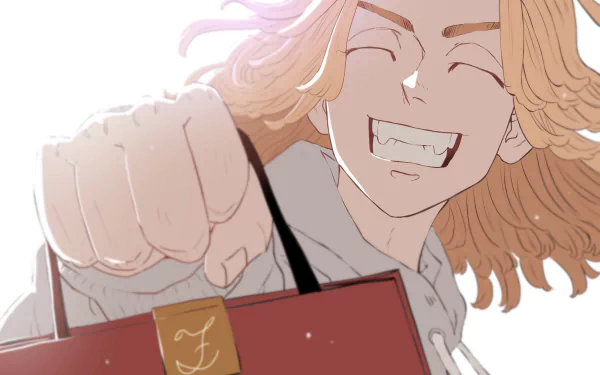 HD anime desktop wallpaper featuring Mikey Manjiro Sano from Tokyo Revengers, smiling brightly with a clenched fist in a dynamic close-up pose.