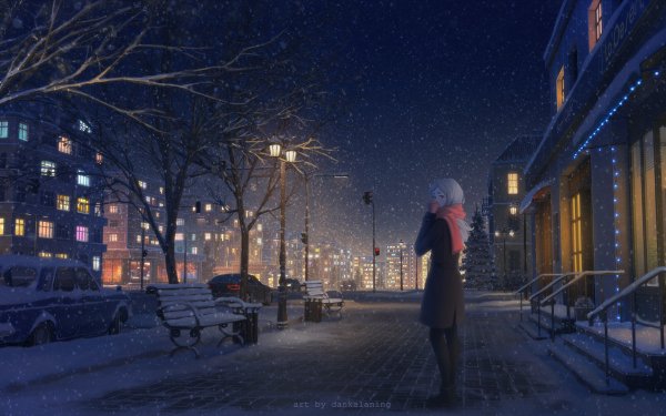 Anime Girl Night Winter HD Wallpaper | Background Image