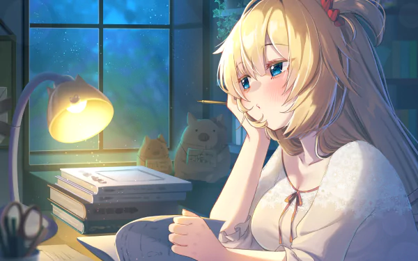 blue eyes blonde Akai Haato hololive Anime Virtual Youtuber HD Desktop Wallpaper | Background Image