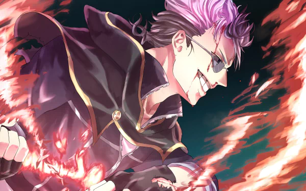 Magna Swing from Black Clover unleashes his power in this vibrant 4K Ultra HD anime wallpaper, showcasing dynamic flames and bold colors against a dark background.