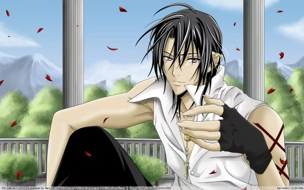 HD anime desktop wallpaper featuring Luka Crosszeria from The Betrayal Knows My Name, set against a serene outdoor backdrop with falling rose petals.