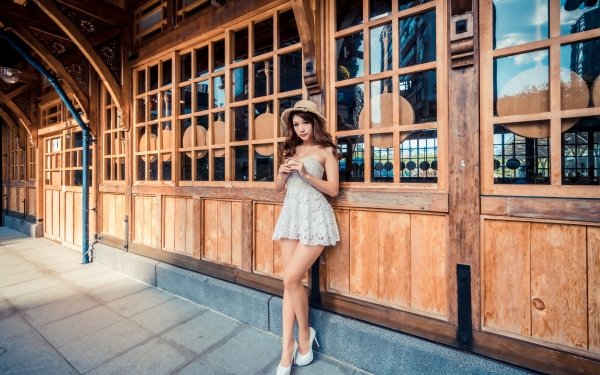 Women Model Hat Asian Brunette Dress HD Wallpaper | Background Image