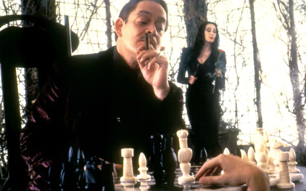 Raul Julia Anjelica Huston Morticia Addams Gomez Addams movie The Addams Family (1991) HD Desktop Wallpaper | Background Image