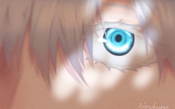 Close-up of Satoru Gojo’s vibrant blue anime eye and white hair from Jujutsu Kaisen in stunning 4K Ultra HD quality.