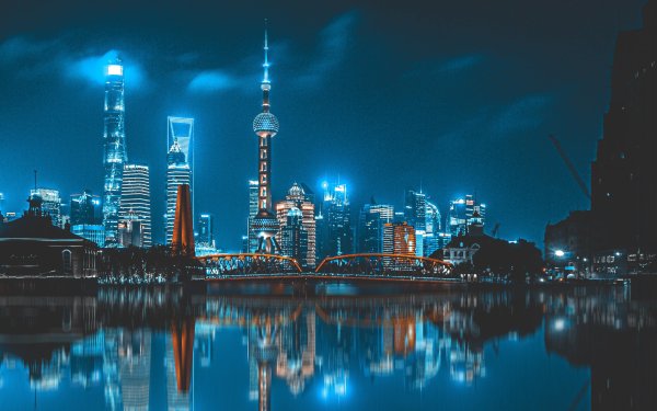 Man Made Shanghai Cities China City Reflection Skyscraper Oriental Pearl Tower Night HD Wallpaper | Background Image