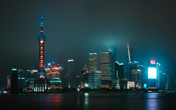 night skyline city Oriental Pearl Tower skyscraper man made Shanghai HD Desktop Wallpaper | Background Image