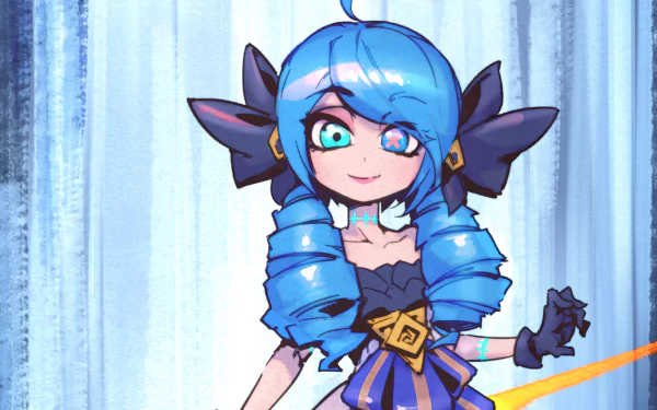 blue hair Gwen (League Of Legends) video game League Of Legends HD Desktop Wallpaper | Background Image