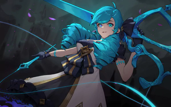 blue hair Gwen (League Of Legends) video game League Of Legends HD Desktop Wallpaper | Background Image