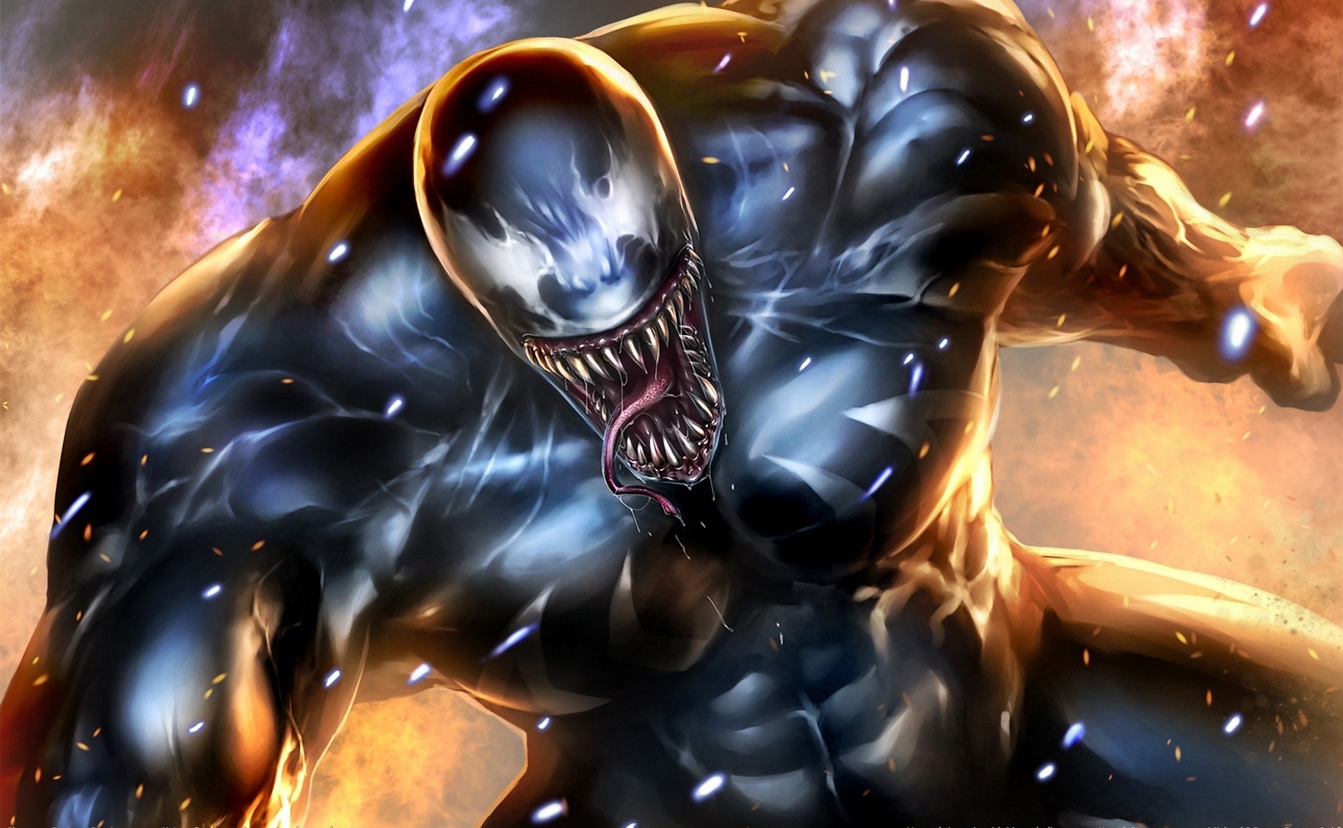 Comic book character Venom, an iconic symbol of darkness & aggression. A brooding figure surrounded by mystery & power.
