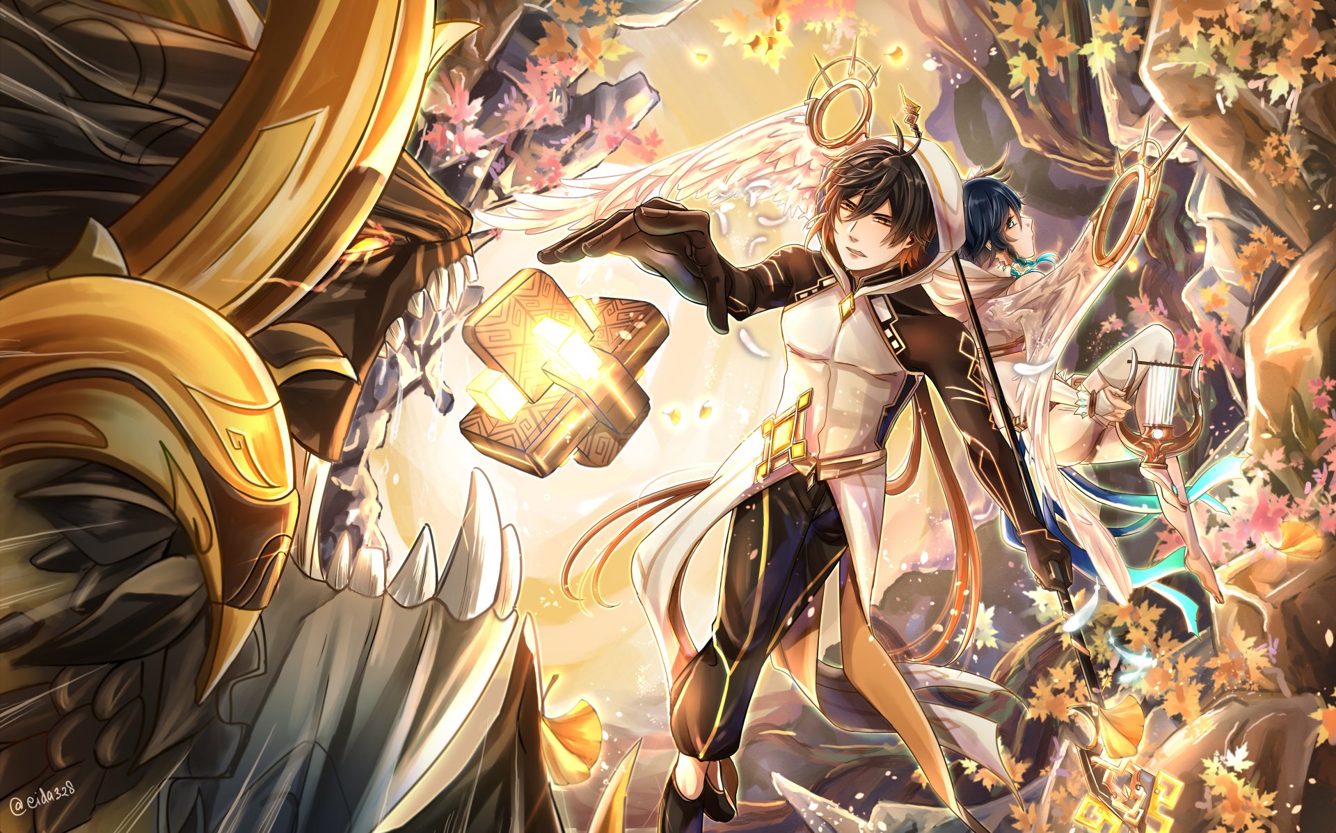 Download Venti (Genshin Impact) Azhdaha (Genshin Impact) Zhongli (Genshin Impact) Rex Lapis Video Game Genshin Impact 4k Ultra HD Wallpaper