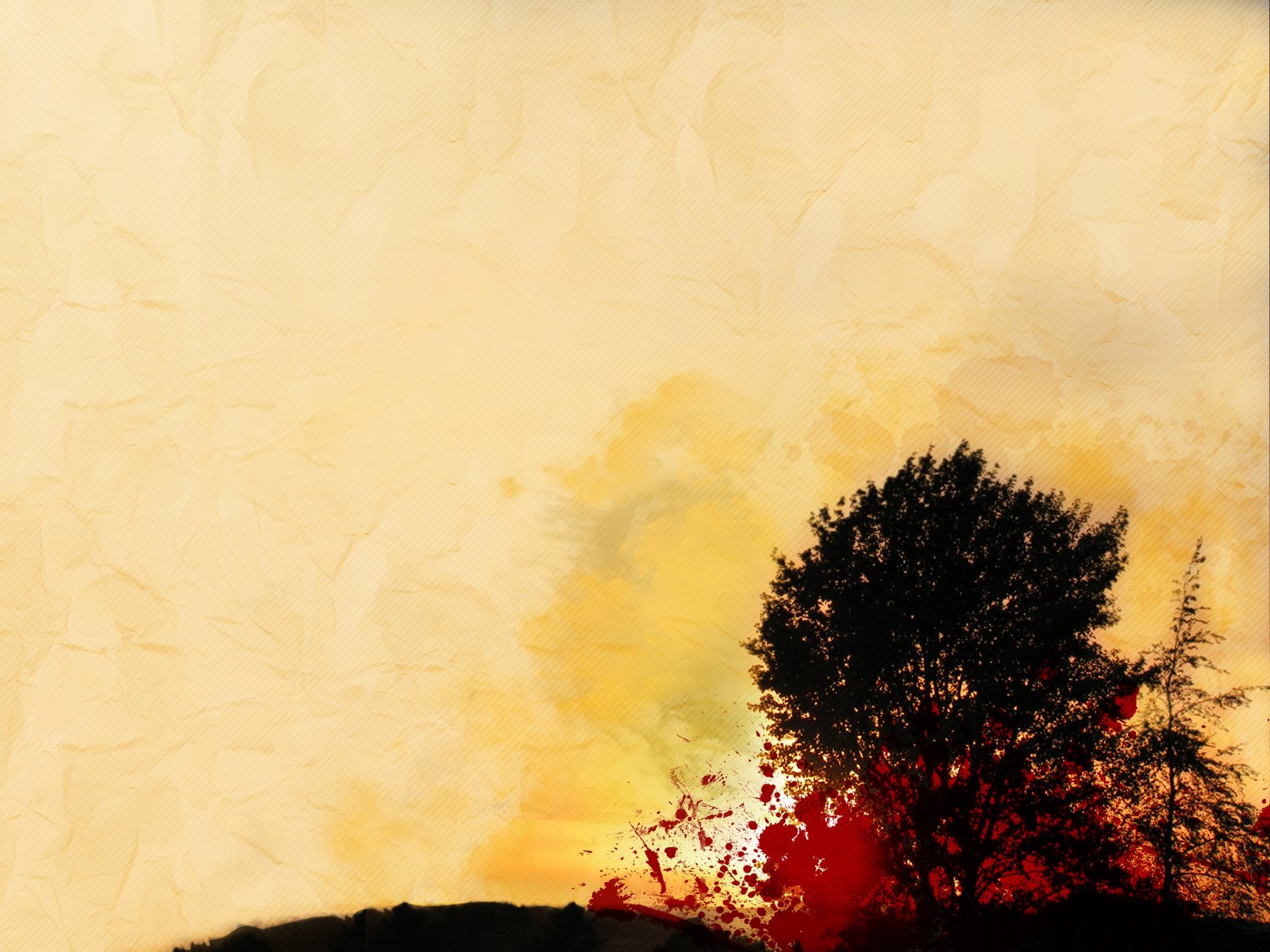 Artistic HD desktop wallpaper featuring a silhouette of a tree against a warm, textured yellow and orange background inspired by nature.