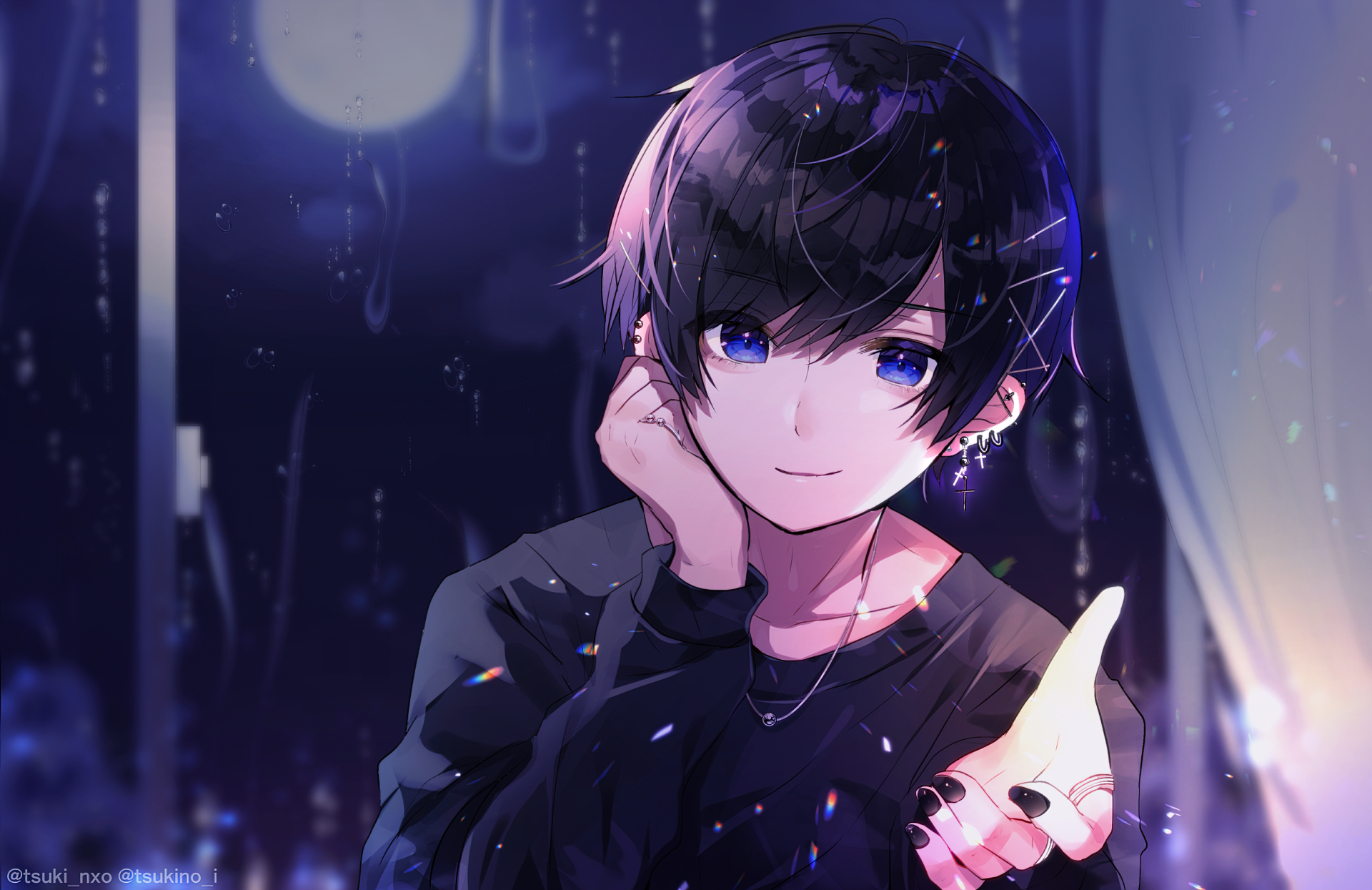 Anime boy, alone, art, blue, HD phone wallpaper