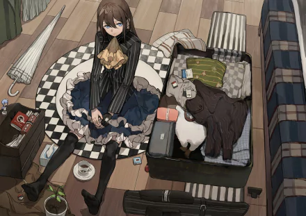 umbrella blue eyes brown hair Anime girl anime girl HD Desktop Wallpaper | Background Image