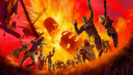 4K Ultra HD desktop wallpaper featuring intense action from the movie The Suicide Squad with characters posed against a fiery explosion backdrop.