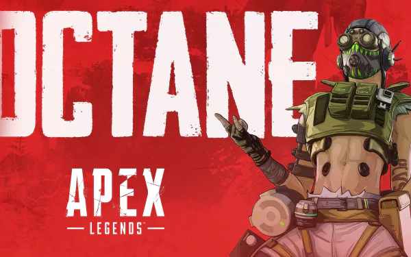 HD PC wallpaper of Octane (Apex Legends) from the video game Apex Legends: masked speedster on a red background with bold OCTANE lettering and the Apex Legends logo.