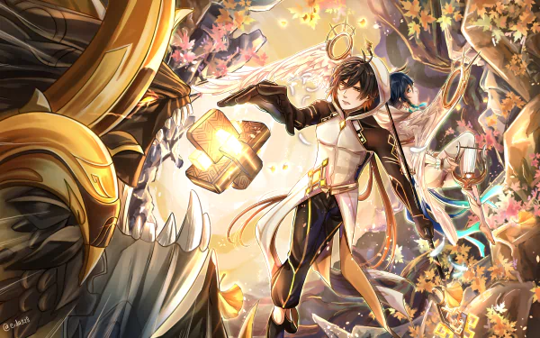 Venti (Genshin Impact) Azhdaha (Genshin Impact) Zhongli (Genshin Impact) Rex Lapis video game Genshin Impact HD Desktop Wallpaper | Background Image