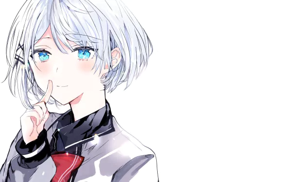 HD PC desktop wallpaper featuring Siesta from the anime The Detective Is Already Dead, showcasing her with silver hair and bright blue eyes against a white background.