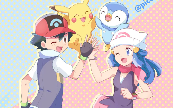 Piplup (Pokémon) Pikachu Dawn (Pokémon) Ash Ketchum Anime Pokemon HD Desktop Wallpaper | Background Image