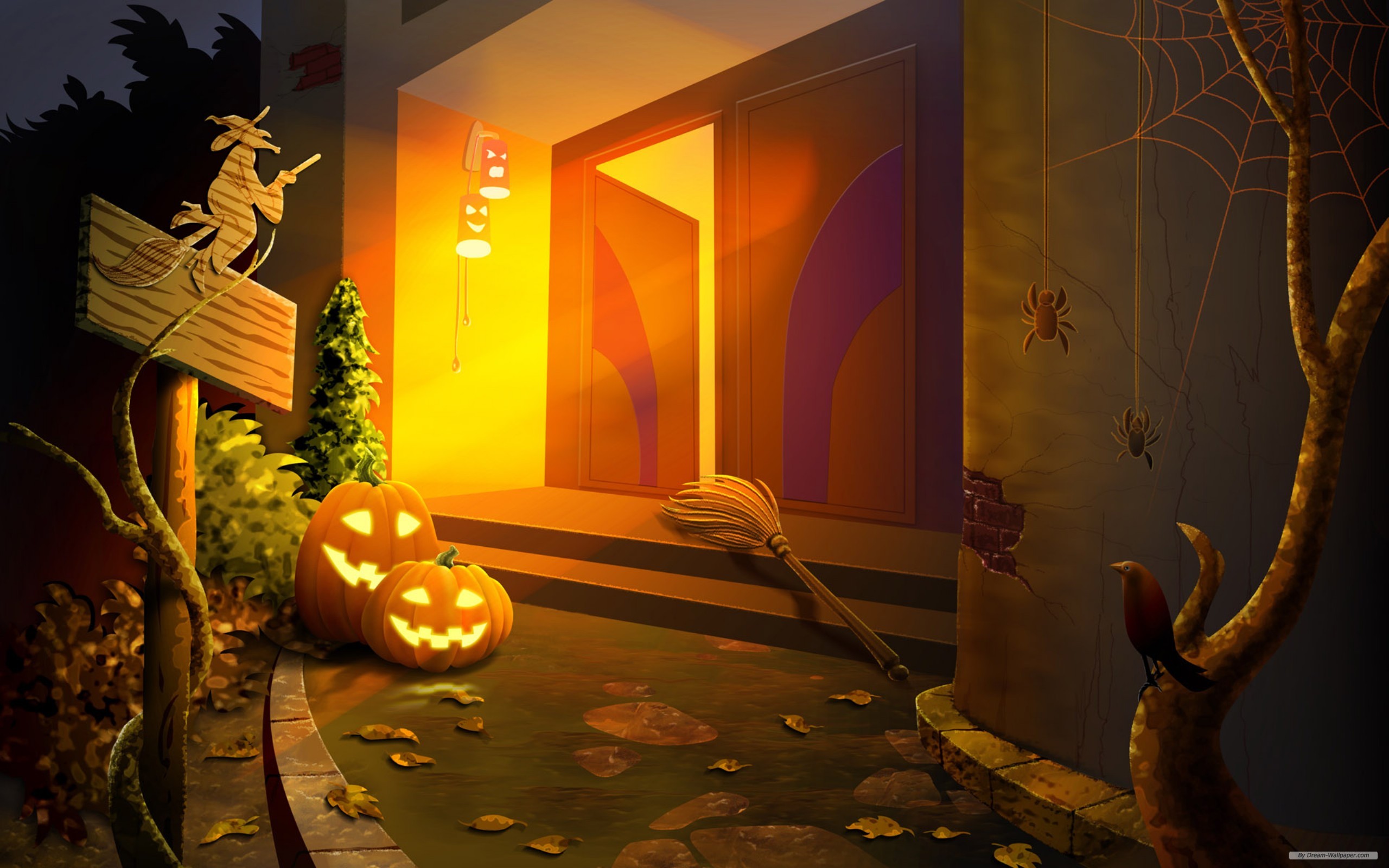 Halloween-inspired desktop wallpaper featuring holiday-themed elements.