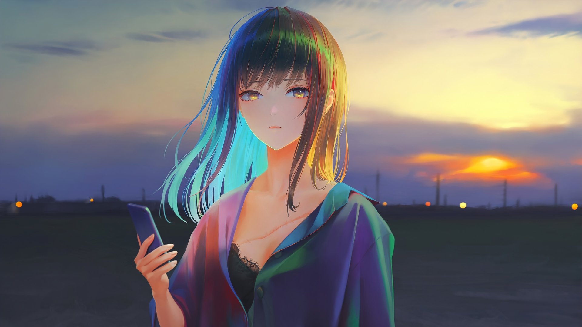 Anime girl с айфоном