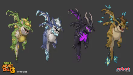 HD wallpaper featuring four stylized Orc characters from the video game Orcs Must Die! 3, showcasing their unique designs and vibrant colors.