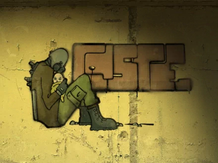 HD PC desktop wallpaper featuring a stylized character from the Half-Life video game series with graffiti-style GSI text, inspired by Half-Life 2 aesthetics.