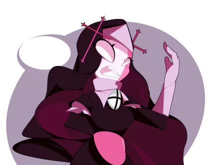 4K Ultra HD PC desktop wallpaper of a Friday Night Funkin' video game character — a nun-like figure with pink skin, crosses in her hair, folded arms and a sly grin against a pale purple circle.