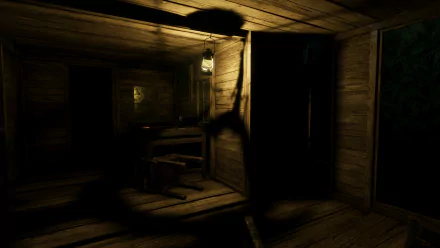 HD wallpaper of a dark, labyrinthine wooden cabin interior creating a mysterious atmosphere for desktop background.