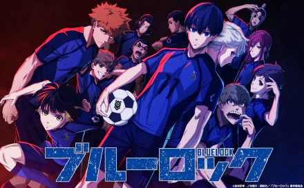 A dynamic HD wallpaper featuring characters Rensuke Kunigami, Isagi Yoichi, Hyoma Chigiri, and Bachira Meguru from the anime Blue Lock, centered around intense soccer action.