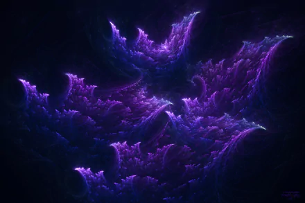 Abstract fractal design in shades of deep purple and blue, rendered in 4K Ultra HD detail for a vivid PC desktop wallpaper and background.
