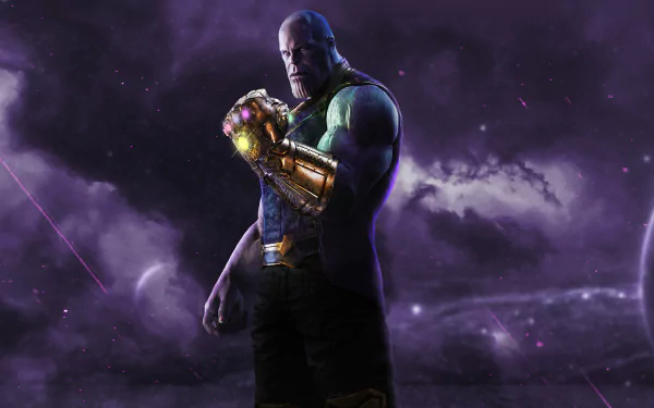 4K Ultra HD desktop wallpaper featuring Josh Brolin as Thanos from Avengers: Infinity War, showcasing the character wielding the Infinity Gauntlet in a dark, cosmic setting.