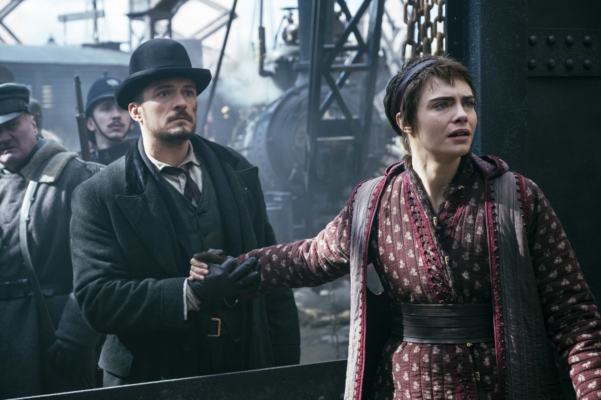 Download Vignette Stonemoss Rycroft Philostrate Cara Delevingne Orlando Bloom TV Show Carnival Row 4k Ultra HD Wallpaper