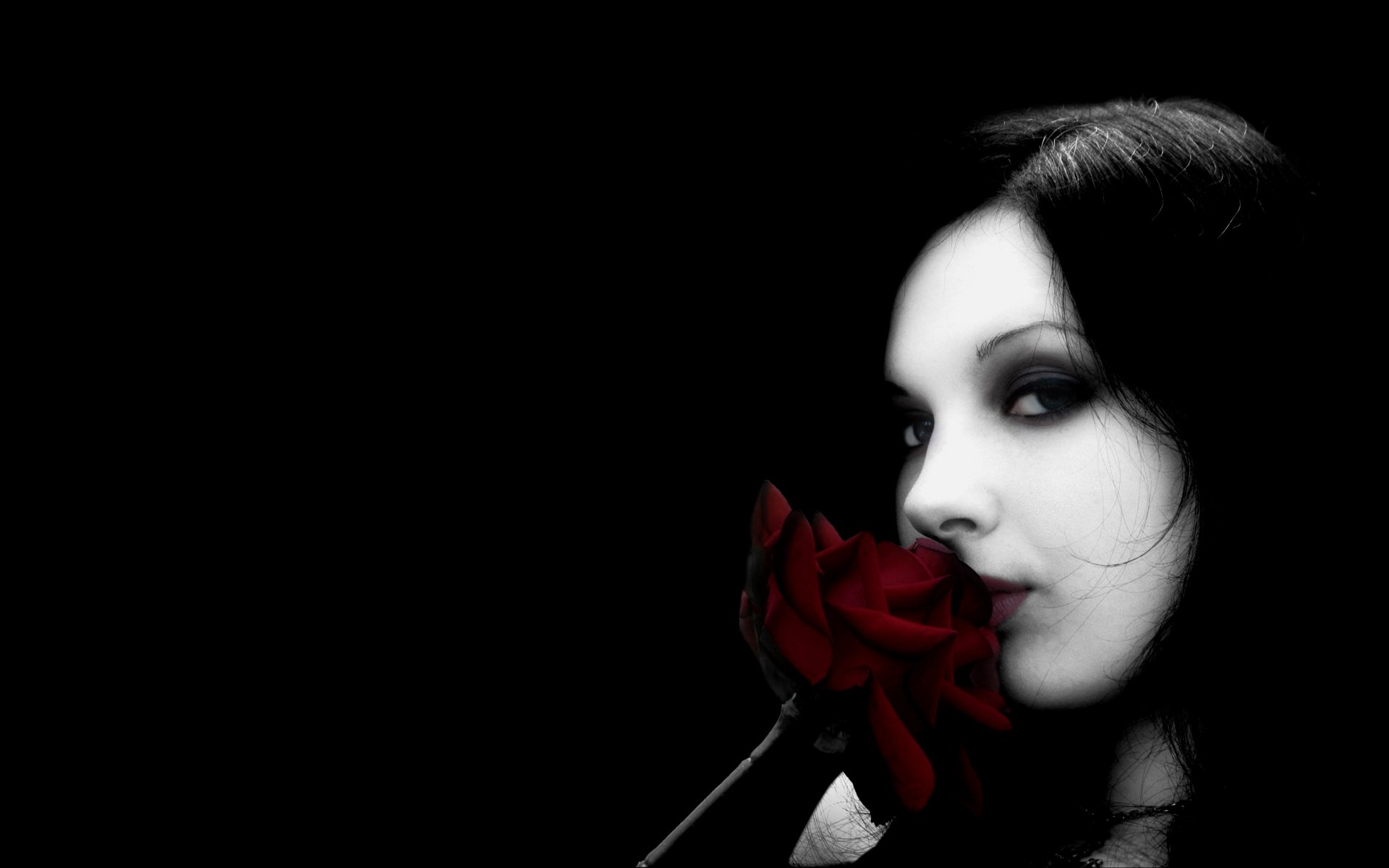 3360x2100 Gothic Woman Smelling a Rose Wallpaper Background Image. 