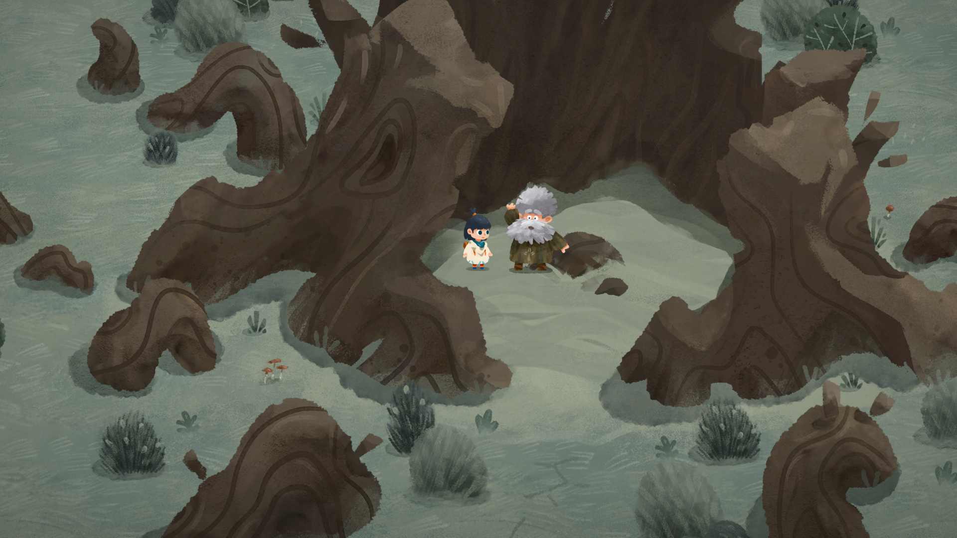 HD Carto game wallpaper featuring characters exploring a mystical forest with intricate tree roots.