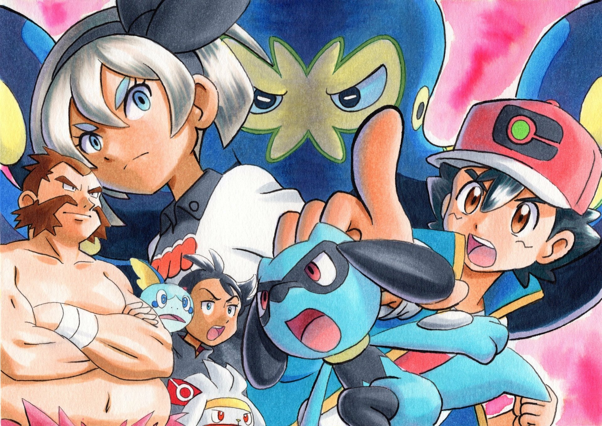 Download Grapploct (Pokémon) Chuck (Pokémon) Sobble (Pokémon) Raboot (Pokémon) Riolu (Pokémon) Goh (Pokémon) Bea (Pokémon) Ash Ketchum Anime Pokemon HD Wallpaper