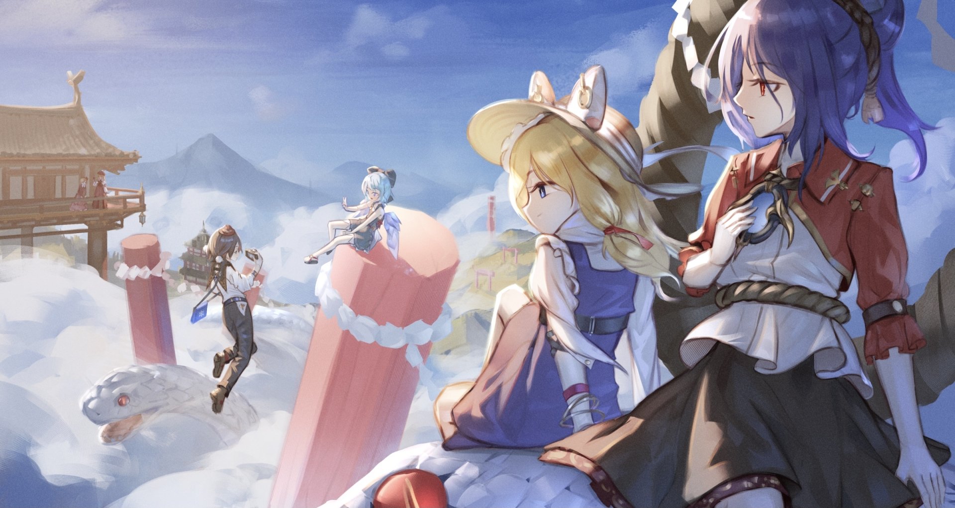 Download Aya Shameimaru Cirno (Touhou) Kanako Yasaka Suwako Moriya Anime Touhou HD Wallpaper