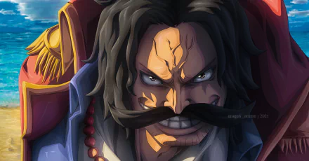 HD PC desktop wallpaper of Gol D. Roger from the anime One Piece, featuring a close-up of his intense face and signature mustache.