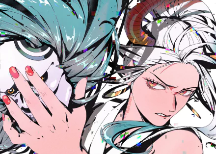 HD anime desktop wallpaper featuring Yamato from One Piece with dynamic colors and intense expression.