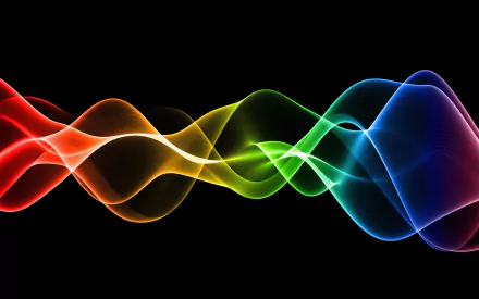HD desktop wallpaper featuring a vibrant RGB wave pattern against a black background.