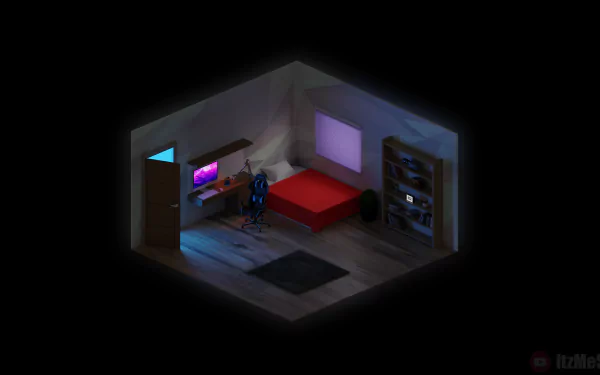 gaming chair bedroom isometric artistic room HD Desktop Wallpaper | Background Image