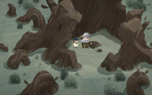 HD Carto game wallpaper featuring characters exploring a mystical forest with intricate tree roots.