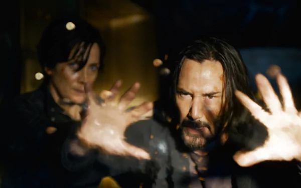 Trinity (The Matrix) Carrie-Anne Moss Neo (The Matrix) Keanu Reeves movie The Matrix Resurrections HD Desktop Wallpaper | Background Image