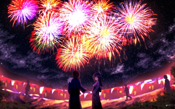 Anime Chica Fuegos Artificiales Festival Noche Fondo de pantalla HD | Fondo de Escritorio