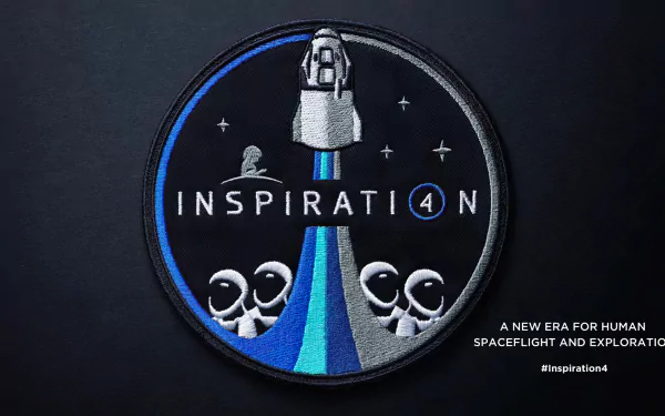HD desktop wallpaper featuring the Inspiration4 mission patch with a stylized spacecraft and text heralding a new era for human spaceflight and exploration.