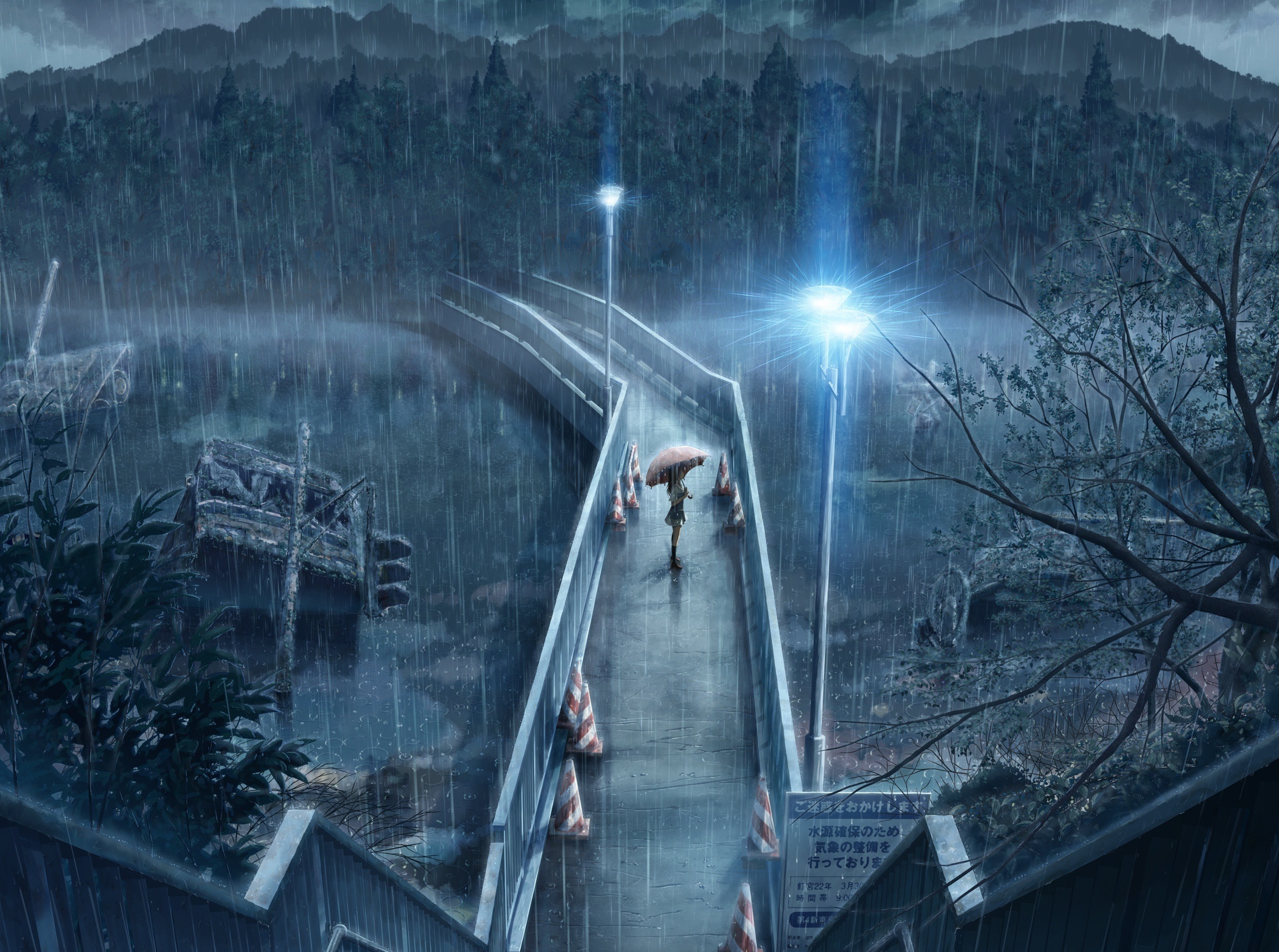 Rainy cityscape featuring an anime inspired artwork from Denpa teki na Kanojo.